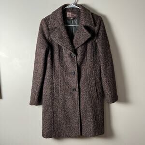 Anne Klein Sz Large Wool Blend Long Pea Coat‎ Brown Women's